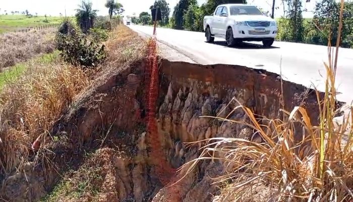 155 está ocorrendo no km 168, a apenas cerca de 1 km de onde ocorreu um rompimento total em fevereiro de 2025 (Foto: Ismael Rocha / Arauto News